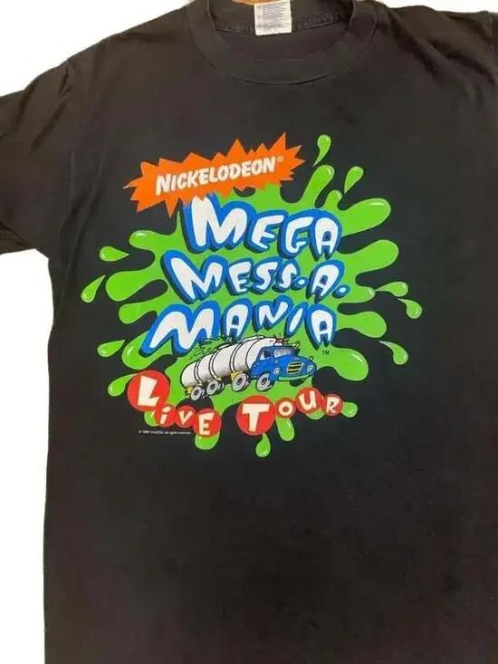Vintage 1995 Nickelodeon Mega Mess-A-Mania Live Tour T-Shirt Black Size Medium - Picture 3 of 11